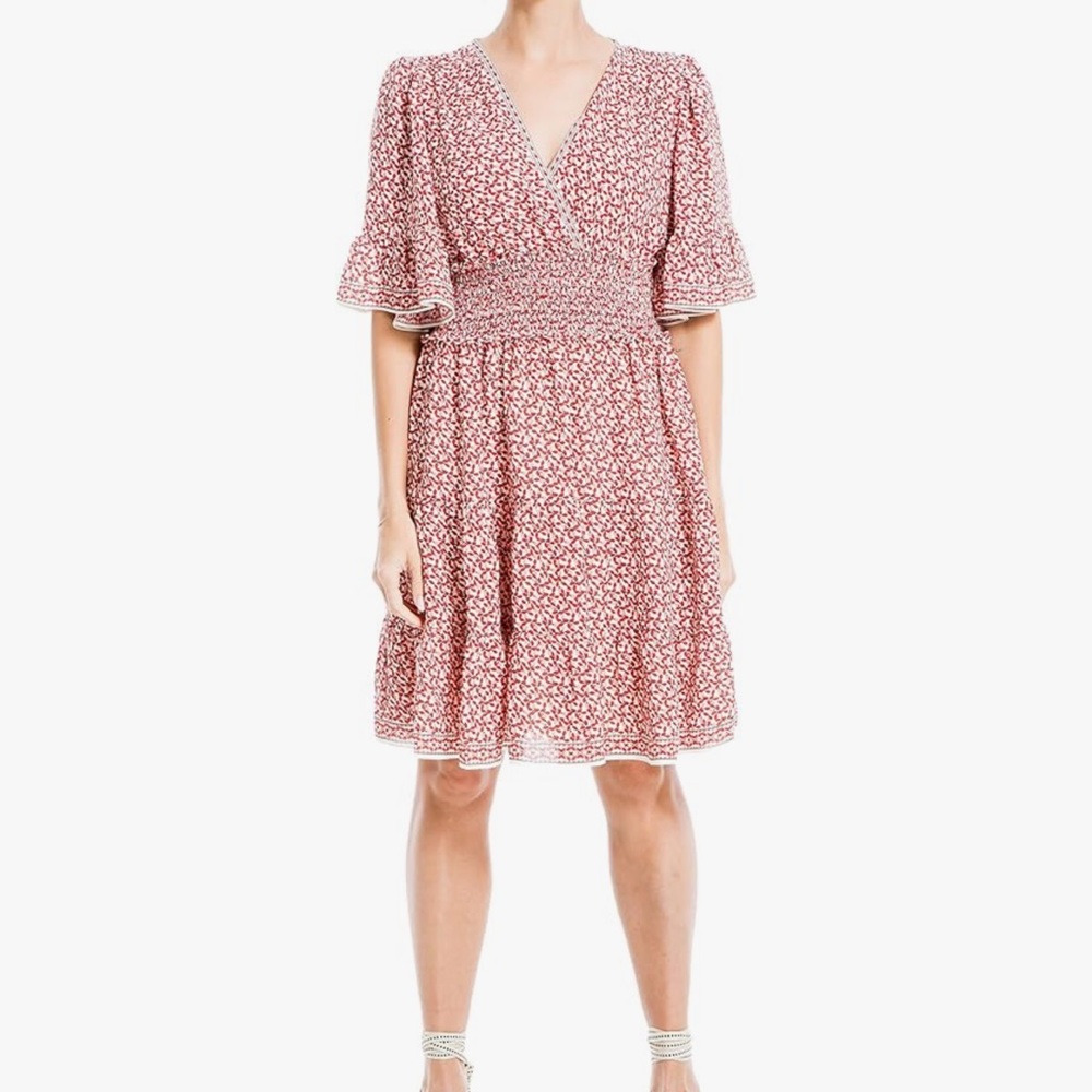 Max Studio Women's Crepe Surplice Neck Ruffled Dress Size L NWT